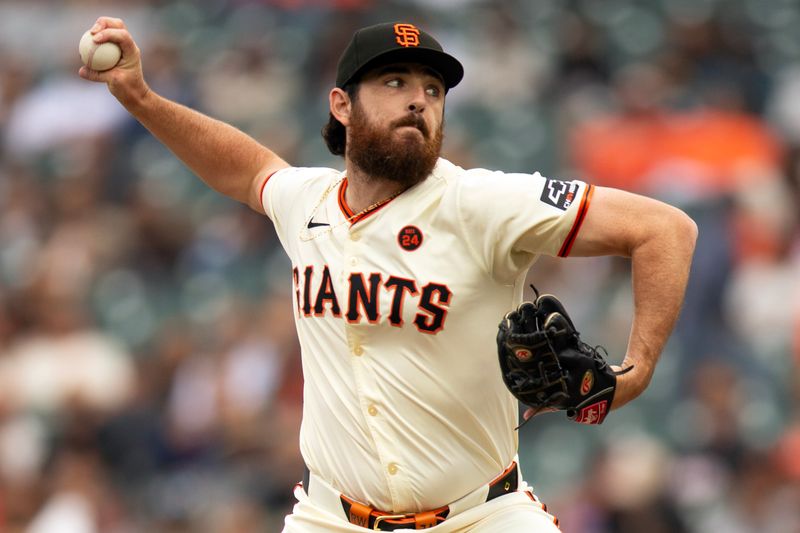 Jul 27, 2024; San Francisco, California, USA; San Francisco Giants pitcher Ryan Walker (74) delivers a pitch against the Colorado Rockies during the seventh inning at Oracle Park. Mandatory Credit: D. Ross Cameron-USA TODAY Sports