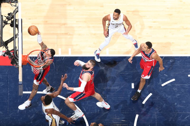 WASHINGTON, DC -? JANUARY 5:  Kyle Kuzma #33 of the Washington Wizards shoots the ball during the game against the New Orleans Pelicans on January 5, 2025 at Capital One Arena in Washington, DC. NOTE TO USER: User expressly acknowledges and agrees that, by downloading and or using this Photograph, user is consenting to the terms and conditions of the Getty Images License Agreement. Mandatory Copyright Notice: Copyright 2025 NBAE (Photo by Stephen Gosling/NBAE via Getty Images)