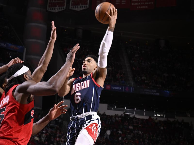 HOUSTON, TX - FEBRUARY 3: Kenyon Martin Jr. #6 of the Houston Rockets drives to the basket during the game against the Toronto Raptors on February 3, 2023 at the Toyota Center in Houston, Texas. NOTE TO USER: User expressly acknowledges and agrees that, by downloading and or using this photograph, User is consenting to the terms and conditions of the Getty Images License Agreement. Mandatory Copyright Notice: Copyright 2023 NBAE (Photo by Logan Riely/NBAE via Getty Images)