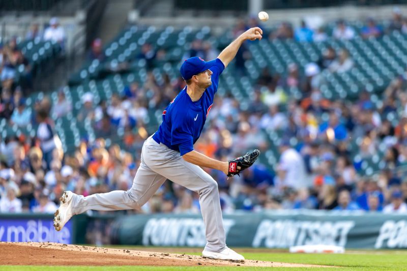 Aug 22, 2023; Detroit, Michigan, USA; Chicago Cubs starting pitcher Drew Smyly (11) throws in the first inning against the Detroit Tigers at Comerica Park. Mandatory Credit: David Reginek-USA TODAY Sports