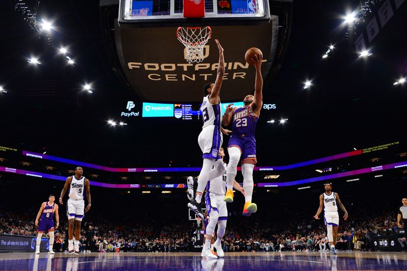 PHOENIX, AZ - FEBRUARY 13: Eric Gordon #23 of the Phoenix Suns drives to the basket during the game against the Sacramento Kings on February 13, 2024 at Footprint Center in Phoenix, Arizona. NOTE TO USER: User expressly acknowledges and agrees that, by downloading and or using this photograph, user is consenting to the terms and conditions of the Getty Images License Agreement. Mandatory Copyright Notice: Copyright 2024 NBAE (Photo by Kate Frese/NBAE via Getty Images)