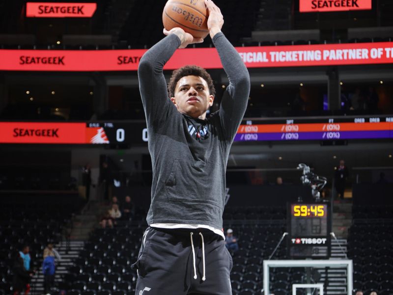 SALT LAKE CITY, UT - NOVEMBER 12: Keyonte George #3 of the Utah Jazz warms up before the game against the Phoenix Suns during the Emirates NBA Cup game on November 12, 2024 at vivint.SmartHome Arena in Salt Lake City, Utah. NOTE TO USER: User expressly acknowledges and agrees that, by downloading and or using this Photograph, User is consenting to the terms and conditions of the Getty Images License Agreement. Mandatory Copyright Notice: Copyright 2024NBAE (Photo by Melissa Majchrzak/NBAE via Getty Images)