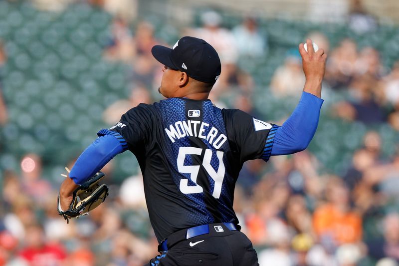 Jul 26, 2024; Detroit, Michigan, USA; Detroit Tigers pitcher Keider Montero (54) throws during the second inning of the game against the Minnesota Twins at Comerica Park. Mandatory Credit: Brian Bradshaw Sevald-USA TODAY Sports