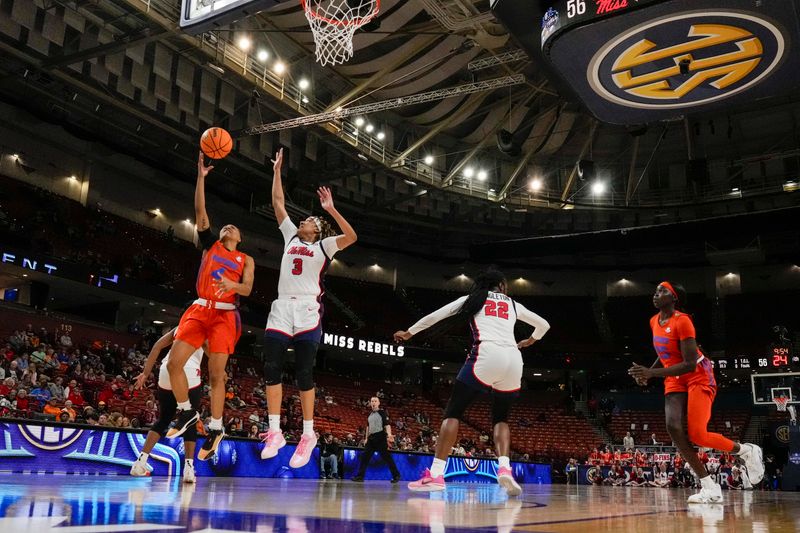 Mar 8, 2024; Greensville, SC, USA; Florida Gators guard Zippy Broughton (4) goes for a basket against Ole Miss Rebels guard Kennedy Todd-Williams (3) during the second half at Bon Secours Wellness Arena. Mandatory Credit: Jim Dedmon-USA TODAY Sports