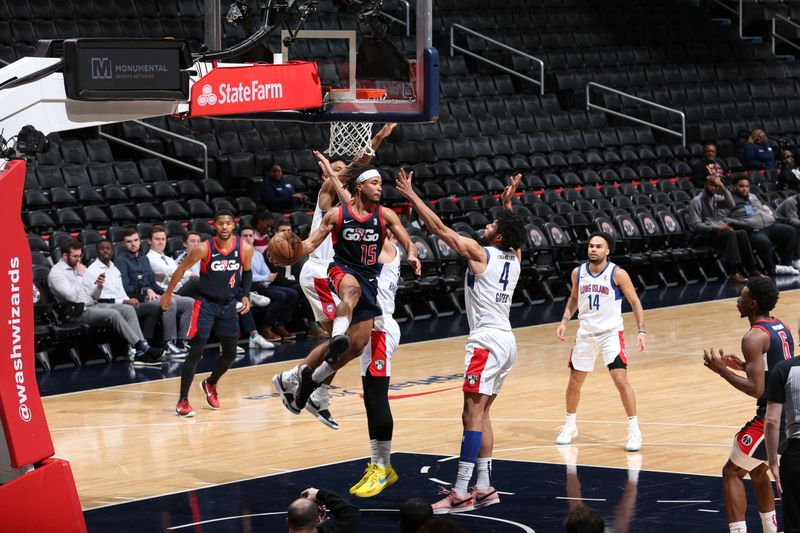 WASHINGTON, DC -? MARCH 8:  Devon Dotson #15 of the Capital City Go-Go passes the ball during the game against the Long Island Nets on March 8, 2024 at Capital One Arena in Washington, DC. NOTE TO USER: User expressly acknowledges and agrees that, by downloading and or using this Photograph, user is consenting to the terms and conditions of the Getty Images License Agreement. Mandatory Copyright Notice: Copyright 2024 NBAE (Photo by Stephen Gosling/NBAE via Getty Images)