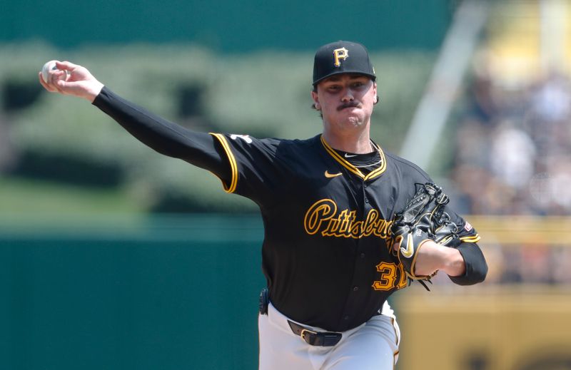 Aug 4, 2024; Pittsburgh, Pennsylvania, USA;  Pittsburgh Pirates starting pitcher Paul Skenes (30) pitches against the Arizona Diamondbacks during the fourth inning at PNC Park. Mandatory Credit: Charles LeClaire-USA TODAY Sports
