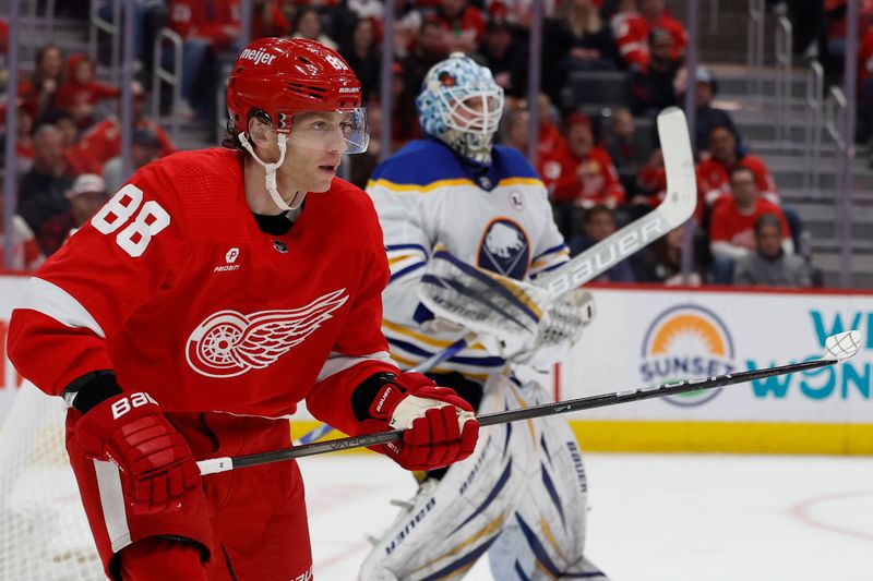 Apr 7, 2024; Detroit, Michigan, USA; Detroit Red Wings right wing Patrick Kane (88) skates in the second period against the Buffalo Sabres at Little Caesars Arena. Mandatory Credit: Rick Osentoski-USA TODAY Sports