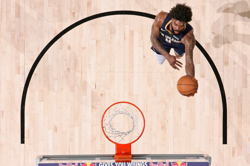 NEW ORLEANS, LA - MARCH 13: Naji Marshall #8 of the New Orleans Pelicans drives to the basket during the game against the Cleveland Cavaliers on March 13, 2024 at the Smoothie King Center in New Orleans, Louisiana. NOTE TO USER: User expressly acknowledges and agrees that, by downloading and or using this Photograph, user is consenting to the terms and conditions of the Getty Images License Agreement. Mandatory Copyright Notice: Copyright 2024 NBAE (Photo by Layne Murdoch Jr./NBAE via Getty Images)