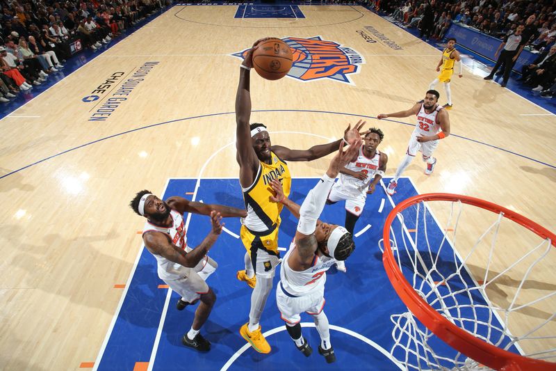 NEW YORK, NY - MAY 21: Miles McBride #2 of the New York Knicks block during the game against the Indiana Pacers during Game 1 of the 2025 Eastern Conference Finals on May 21, 2025 at Madison Square Garden in New York City, New York. NOTE TO USER: User expressly acknowledges and agrees that, by downloading and or using this photograph, User is consenting to the terms and conditions of the Getty Images License Agreement. Mandatory Copyright Notice: Copyright 2025 NBAE(Photo by Nathaniel S. Butler/NBAE via Getty Images)