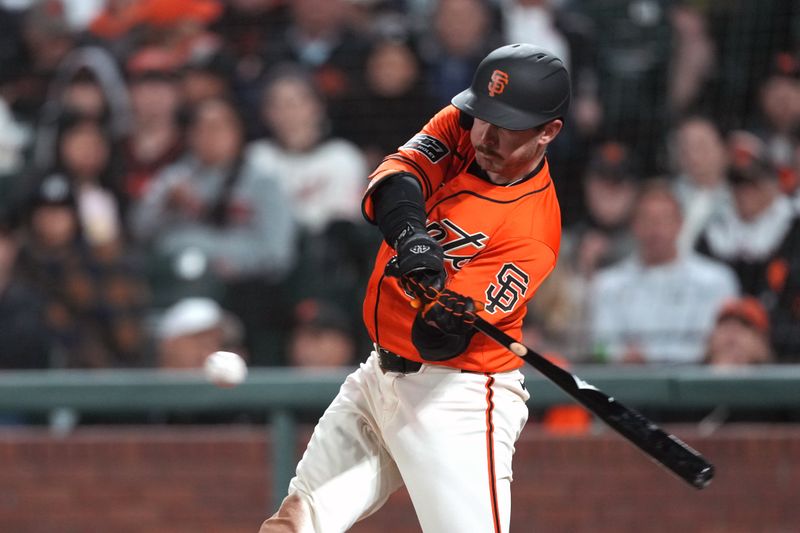 May 31, 2024; San Francisco, California, USA; San Francisco Giants first baseman Trenton Brooks (61) bats during the sixth inning against the New York Yankees at Oracle Park. Mandatory Credit: Darren Yamashita-USA TODAY Sports