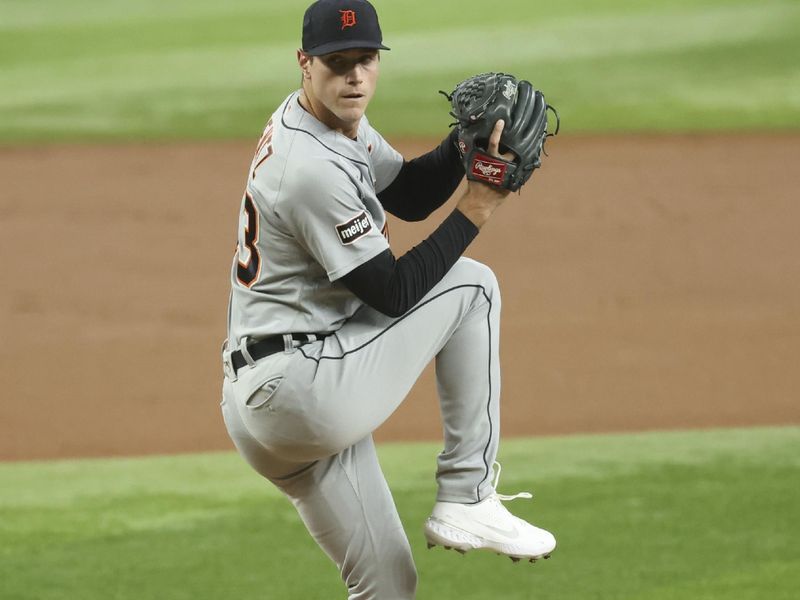 Jun 28, 2023; Arlington, Texas, USA;  Detroit Tigers starting pitcher Joey Wentz (43) throws during the first inning against the Texas Rangers at Globe Life Field. Mandatory Credit: Kevin Jairaj-USA TODAY Sports