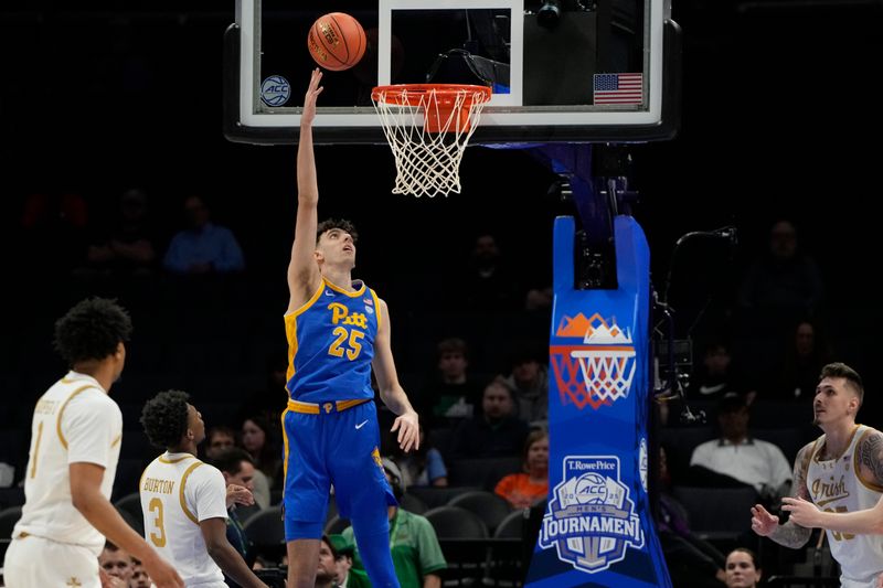 Mar 11, 2025; Charlotte, NC, USA; Pittsburgh Panthers forward Guillermo Diaz Graham (25) shoots in the first half at Spectrum Center. Mandatory Credit: Bob Donnan-Imagn Images