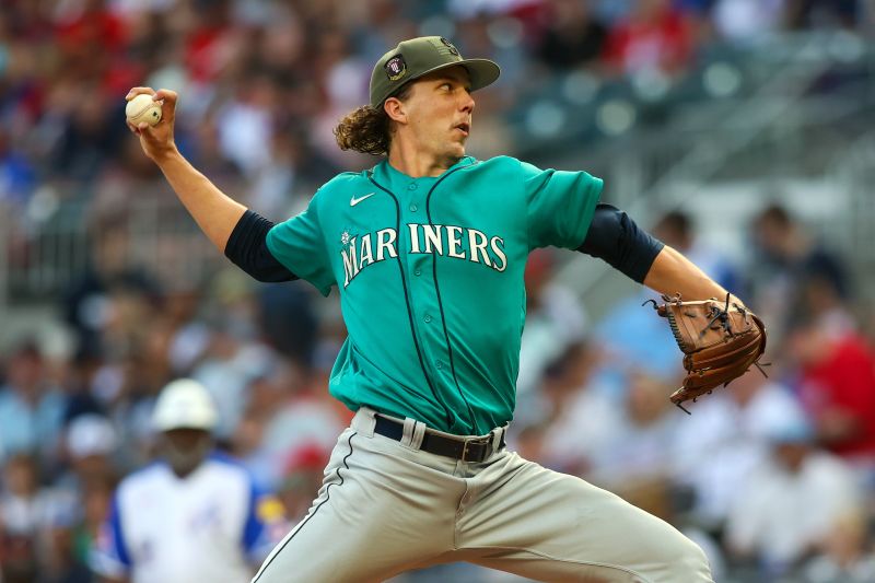 May 20, 2023; Atlanta, Georgia, USA; Seattle Mariners starting pitcher Logan Gilbert (36) throws against the Atlanta Braves in the first inning at Truist Park. Mandatory Credit: Brett Davis-USA TODAY Sports
