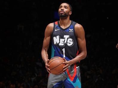 BROOKLYN, NY - NOVEMBER 30: Mikal Bridges #1 of the Brooklyn Nets shoots a free throw during the game against the Charlotte Hornets on November 30, 2023 at Barclays Center in Brooklyn, New York. NOTE TO USER: User expressly acknowledges and agrees that, by downloading and or using this Photograph, user is consenting to the terms and conditions of the Getty Images License Agreement. Mandatory Copyright Notice: Copyright 2023 NBAE (Photo by Nathaniel S. Butler/NBAE via Getty Images)