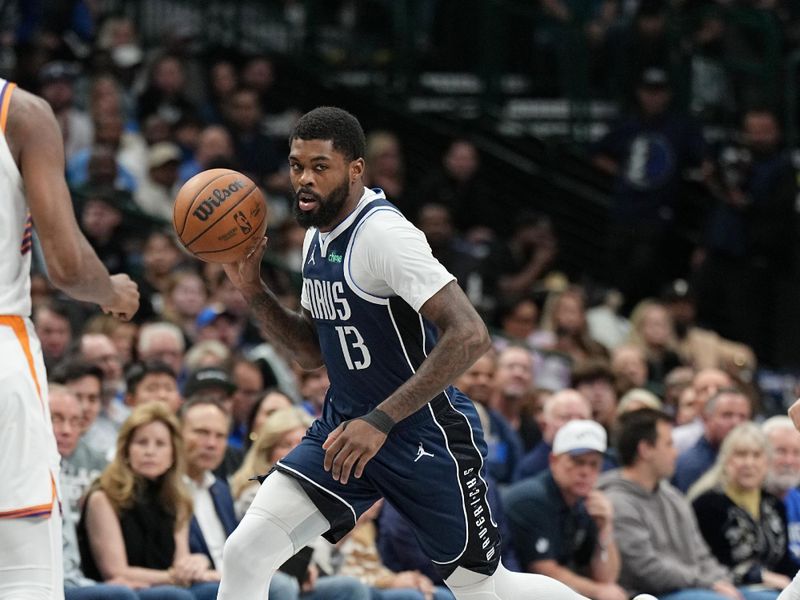 DALLAS, TX - NOVEMBER 8: Naji Marshall #13 of the Dallas Mavericks dribbles the ball during the game against the Phoenix Sunsvon November 6, 2024 at the American Airlines Center in Dallas, Texas. NOTE TO USER: User expressly acknowledges and agrees that, by downloading and or using this photograph, User is consenting to the terms and conditions of the Getty Images License Agreement. Mandatory Copyright Notice: Copyright 2024 NBAE (Photo by Glenn James/NBAE via Getty Images)