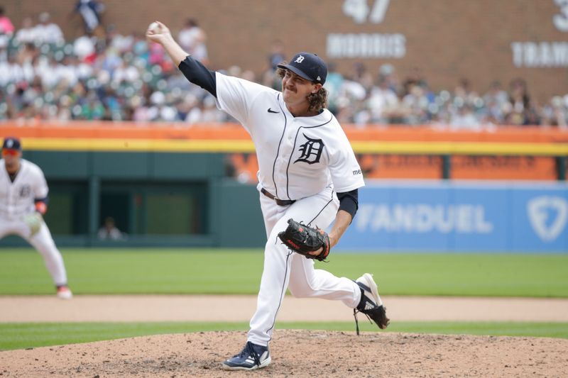 Jul 23, 2023; Detroit, Michigan, USA; Detroit Tigers pitcher Jared Foley (68) pitches during the seventh inning at Comerica Park. Mandatory Credit: Brian Bradshaw Sevald-USA TODAY Sports