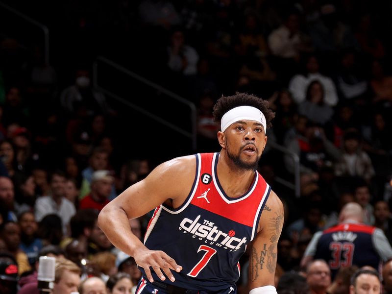 WASHINGTON, DC -? APRIL 9: Jordan Goodwin #7 of the Washington Wizards handles the ball during the game against the Houston Rockets  on April 9, 2023 at Capital One Arena in Washington, DC. NOTE TO USER: User expressly acknowledges and agrees that, by downloading and or using this Photograph, user is consenting to the terms and conditions of the Getty Images License Agreement. Mandatory Copyright Notice: Copyright 2023 NBAE (Photo by Stephen Gosling/NBAE via Getty Images)