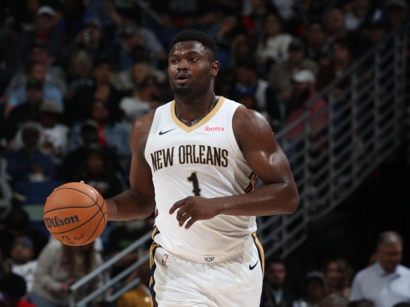 NEW ORLEANS, LA - FEBRUARY 25: Zion Williamson #1 of the New Orleans Pelicans dribbles the ball during the game against the Chicago Bulls on February 25, 2024 at the Smoothie King Center in New Orleans, Louisiana. NOTE TO USER: User expressly acknowledges and agrees that, by downloading and or using this Photograph, user is consenting to the terms and conditions of the Getty Images License Agreement. Mandatory Copyright Notice: Copyright 2024 NBAE (Photo by Layne Murdoch Jr./NBAE via Getty Images)