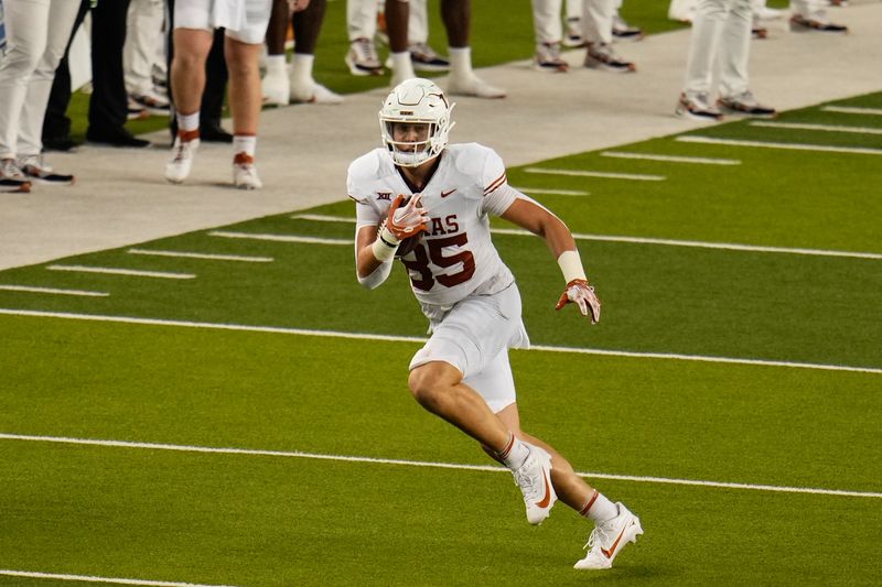 Sep 23, 2023; Waco, Texas, USA;  Texas Longhorns tight end Gunnar Helm (85) makes a catch against the Baylor Bears during the second half at McLane Stadium. Mandatory Credit: Chris Jones-USA TODAY Sports