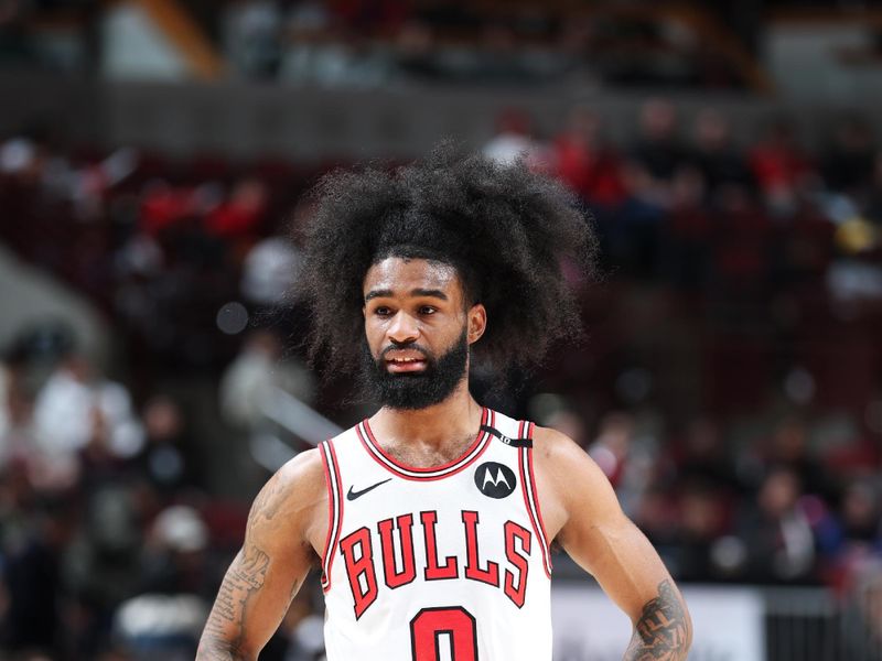 CHICAGO, IL - FEBRUARY 11: Coby White #0 of the Chicago Bulls looks on during the game against the Detroit Pistons on February 11, 2025 at United Center in Chicago, Illinois. NOTE TO USER: User expressly acknowledges and agrees that, by downloading and or using this photograph, User is consenting to the terms and conditions of the Getty Images License Agreement. Mandatory Copyright Notice: Copyright 2025 NBAE (Photo by Jeff Haynes/NBAE via Getty Images)