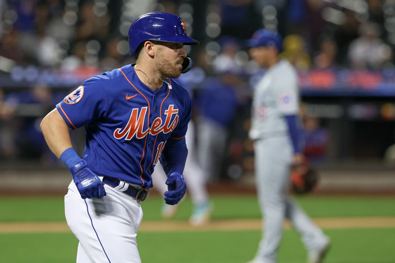 Aug 7, 2023; New York City, New York, USA; New York Mets shortstop Danny Mendick (15) runs the bases after hitting a three-run home run during the seventh inning against Chicago Cubs relief pitcher Daniel Palencia (48) at Citi Field. Mandatory Credit: Vincent Carchietta-USA TODAY Sports