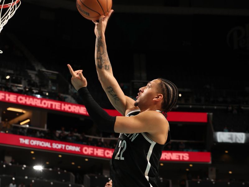 CHARLOTTE, NC - JANUARY 29:  Jalen Wilson #22 of the Brooklyn Nets shoots the ball during the game against the Charlotte Hornets on January 29, 2025 at Spectrum Center in Charlotte, North Carolina. NOTE TO USER: User expressly acknowledges and agrees that, by downloading and or using this photograph, User is consenting to the terms and conditions of the Getty Images License Agreement. Mandatory Copyright Notice: Copyright 2025 NBAE (Photo by Kent Smith/NBAE via Getty Images)