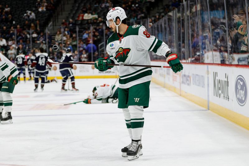 Mar 8, 2024; Denver, Colorado, USA; Minnesota Wild center Frederick Gaudreau (89) before the game against the Colorado Avalanche at Ball Arena. Mandatory Credit: Isaiah J. Downing-USA TODAY Sports