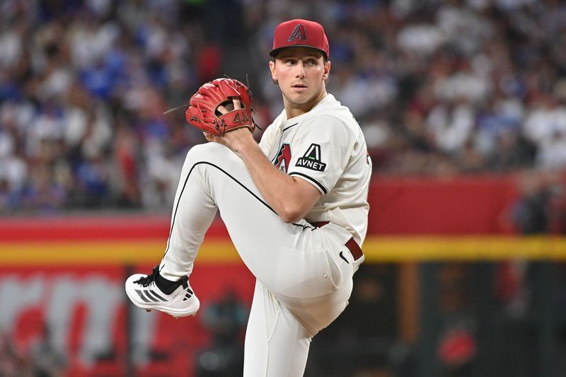 May 8, 2025; Phoenix, Arizona, USA; Arizona Diamondbacks pitcher Brandon Pfaadt (32) throws in the fourth inning against the Los Angeles Dodgers at Chase Field. Mandatory Credit: Matt Kartozian-Imagn Images