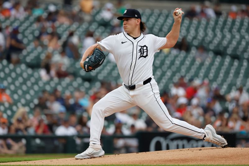 Jun 26, 2024; Detroit, Michigan, USA; Detroit Tigers relief pitcher Tyler Holton (87) throws against the Philadelphia Phillies in the first inning at Comerica Park. Mandatory Credit: Rick Osentoski-USA TODAY Sports