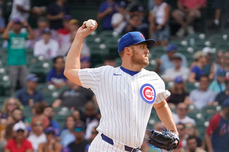 Sep 20, 2024; Chicago, Illinois, USA; Chicago Cubs pitcher Jameson Taillon (50) throws the ball against the Washington Nationals during the first inning at Wrigley Field. Mandatory Credit: David Banks-Imagn Images