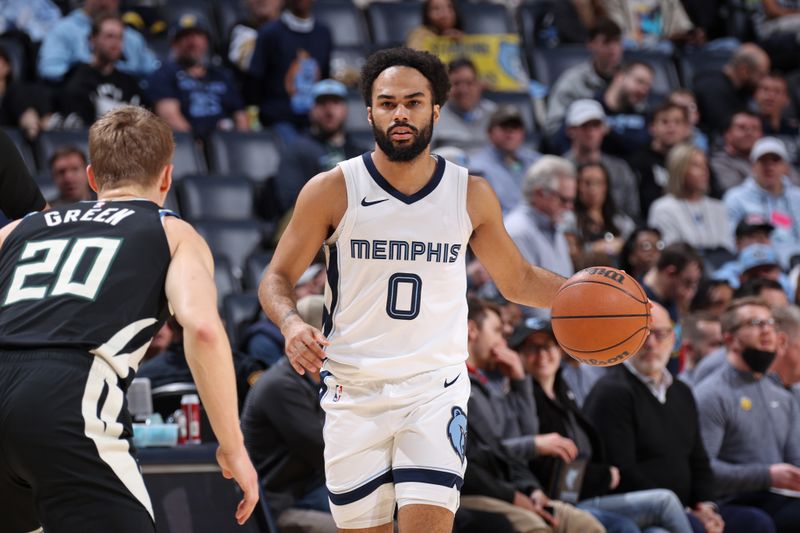 MEMPHIS, TN - FEBRUARY 15: Jacob Gilyard #0 of the Memphis Grizzlies looks on during the game against the Milwaukee Bucks on February 15, 2024 at FedExForum in Memphis, Tennessee. NOTE TO USER: User expressly acknowledges and agrees that, by downloading and or using this photograph, User is consenting to the terms and conditions of the Getty Images License Agreement. Mandatory Copyright Notice: Copyright 2024 NBAE (Photo by Stephen Gosling/NBAE via Getty Images)