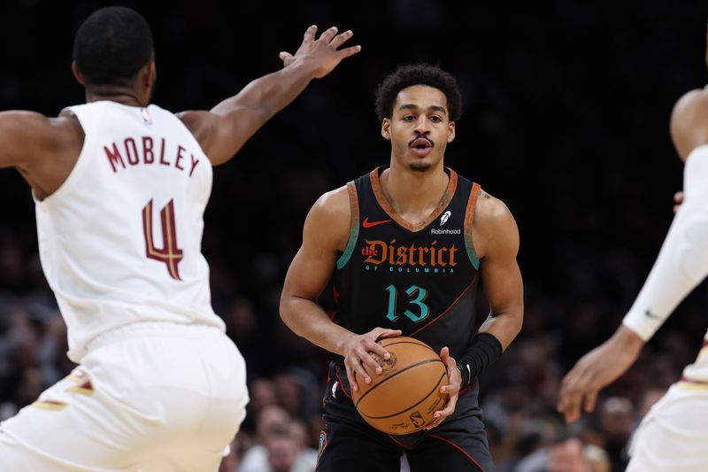 WASHINGTON, DC - FEBRUARY 25: Jordan Poole #13 of the Washington Wizards in action against the Cleveland Cavaliers at Capital One Arena on February 25, 2024 in Washington, DC. NOTE TO USER: User expressly acknowledges and agrees that, by downloading and or using this photograph, User is consenting to the terms and conditions of the Getty Images License Agreement. (Photo by Patrick Smith/Getty Images)