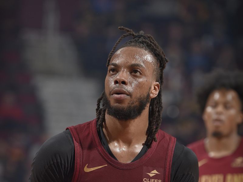 CLEVELAND, OH - FEBRUARY 27: Darius Garland #10 of the Cleveland Cavaliers shoots a free throw during the game against the Dallas Mavericks on February 27, 2024 at Rocket Mortgage FieldHouse in Cleveland, Ohio. NOTE TO USER: User expressly acknowledges and agrees that, by downloading and/or using this Photograph, user is consenting to the terms and conditions of the Getty Images License Agreement. Mandatory Copyright Notice: Copyright 2024 NBAE (Photo by David Liam Kyle/NBAE via Getty Images)