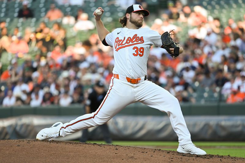 May 1, 2024; Baltimore, Maryland, USA;  Baltimore Orioles pitcher Corbin Burnes (39) throws a second inning pitch against the New York Yankees at Oriole Park at Camden Yards. Mandatory Credit: Tommy Gilligan-USA TODAY Sports