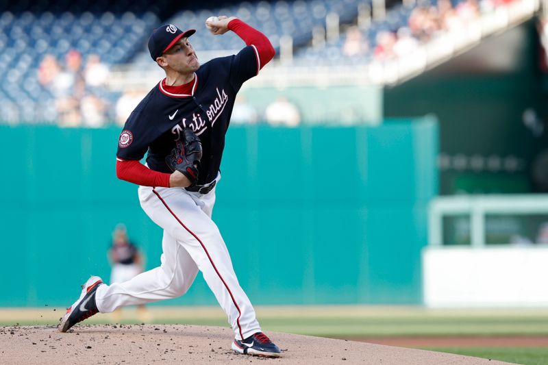 May 21, 2024; Washington, District of Columbia, USA; Washington Nationals pitcher Patrick Corbin (46) pitches against the Minnesota Twins during the first inning at Nationals Park. Mandatory Credit: Geoff Burke-USA TODAY Sports