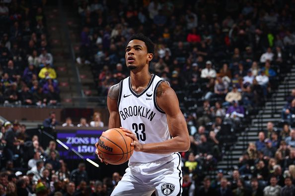 SALT LAKE CITY, UT - DECEMBER 18: Nicolas Claxton #33 of the Brooklyn Nets prepares to shoot a free throw during the game against the Utah Jazz on December 18, 2023 at vivint.SmartHome Arena in Salt Lake City, Utah. NOTE TO USER: User expressly acknowledges and agrees that, by downloading and or using this Photograph, User is consenting to the terms and conditions of the Getty Images License Agreement. Mandatory Copyright Notice: Copyright 2023 NBAE (Photo by Melissa Majchrzak/NBAE via Getty Images)