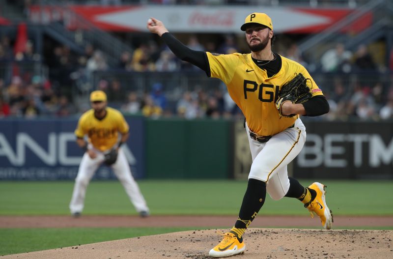 May 23, 2025; Pittsburgh, Pennsylvania, USA;  Pittsburgh Pirates starting pitcher Paul Skenes (30) delivers a pitch against the Milwaukee Brewers during the first inning at PNC Park. Mandatory Credit: Charles LeClaire-Imagn Images