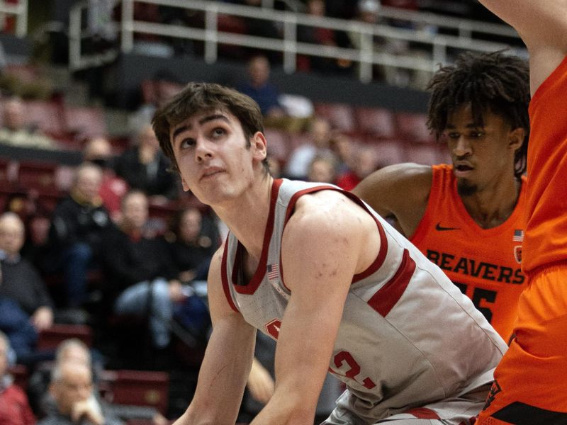 Jan 19, 2023; Stanford, California, USA; Stanford Cardinal forward Maxime Raynaud (42) looks to shoot against the Oregon State Beavers during the first half at Maples Pavilion. Mandatory Credit: D. Ross Cameron-USA TODAY Sports