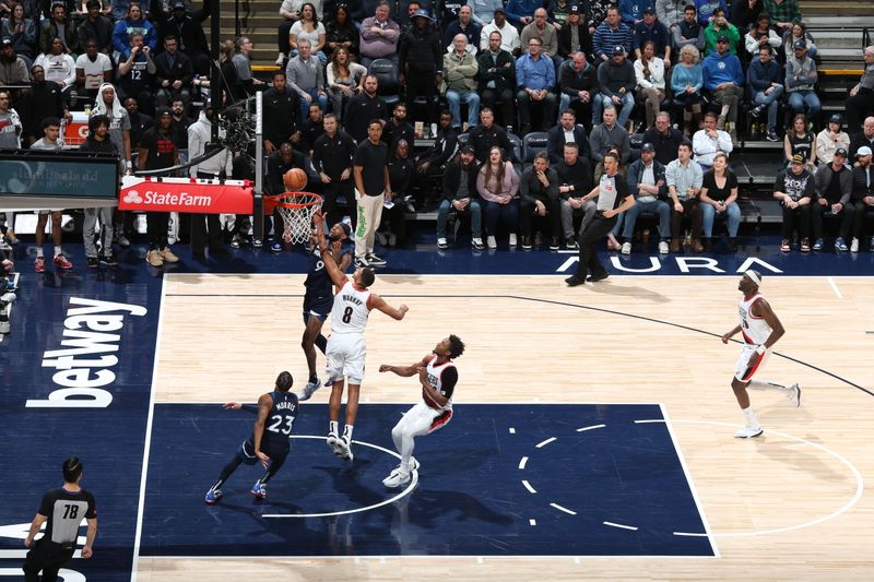 MINNEAPOLIS, MN -  MARCH 4: Nickeil Alexander-Walker #9 of the Minnesota Timberwolves drives to the basket during the game against the Portland Trail Blazers on March 4, 2024 at Target Center in Minneapolis, Minnesota. NOTE TO USER: User expressly acknowledges and agrees that, by downloading and or using this Photograph, user is consenting to the terms and conditions of the Getty Images License Agreement. Mandatory Copyright Notice: Copyright 2024 NBAE (Photo by David Sherman/NBAE via Getty Images)