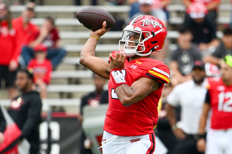 Sep 30, 2023; College Park, Maryland, USA; Maryland Terrapins quarterback Taulia Tagovailoa (3) throws during the first half  against the Indiana Hoosiers at SECU Stadium. Mandatory Credit: Tommy Gilligan-USA TODAY Sports