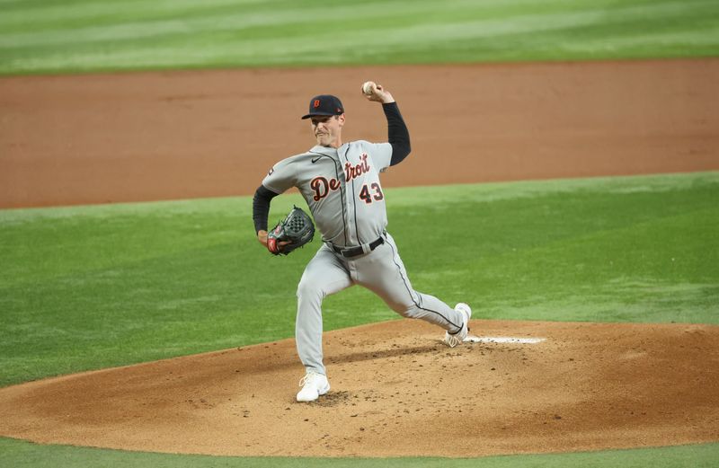 Jun 28, 2023; Arlington, Texas, USA;  Detroit Tigers starting pitcher Joey Wentz (43) throws during the first inning against the Texas Rangers at Globe Life Field. Mandatory Credit: Kevin Jairaj-USA TODAY Sports