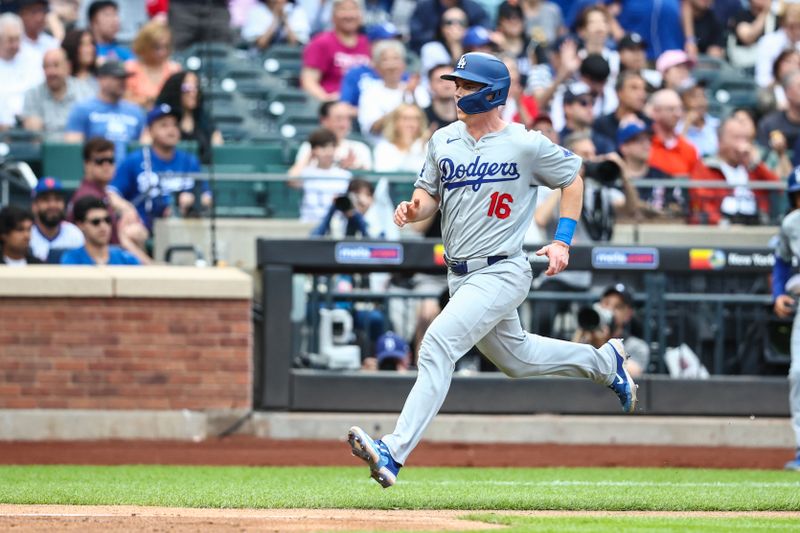 May 29, 2024; New York City, New York, USA;  Los Angeles Dodgers catcher Will Smith (16) runs to home plate in the fourth inning against the New York Mets at Citi Field. Mandatory Credit: Wendell Cruz-USA TODAY Sports