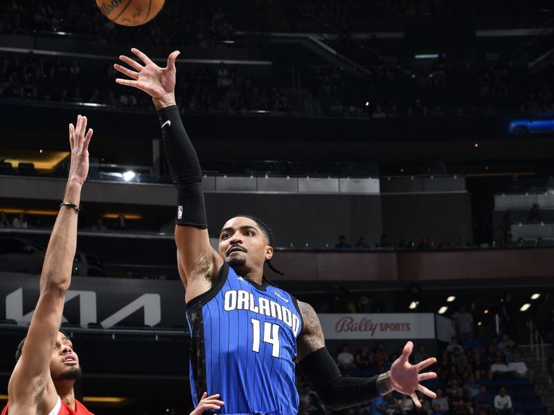 ORLANDO, FL - APRIL 1: Gary Harris #14 of the Orlando Magic drives to the basket during the game against the Portland Trail Blazers on April 1, 2024 at Kia Center in Orlando, Florida. NOTE TO USER: User expressly acknowledges and agrees that, by downloading and or using this photograph, User is consenting to the terms and conditions of the Getty Images License Agreement. Mandatory Copyright Notice: Copyright 2024 NBAE (Photo by Fernando Medina/NBAE via Getty Images)