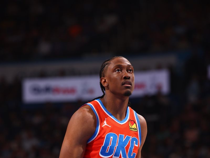 OKLAHOMA CITY, OK - MARCH 29: Jalen Williams #8 of the Oklahoma City Thunder shoots a free throw during the game against the Phoenix Suns on March 29, 2024 at Paycom Arena in Oklahoma City, Oklahoma. NOTE TO USER: User expressly acknowledges and agrees that, by downloading and or using this photograph, User is consenting to the terms and conditions of the Getty Images License Agreement. Mandatory Copyright Notice: Copyright 2024 NBAE (Photo by Zach Beeker/NBAE via Getty Images)