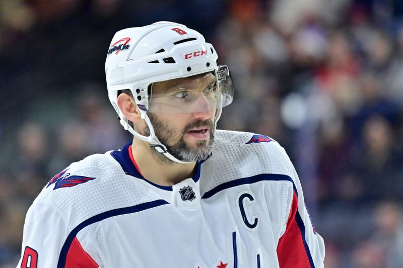 Jan 19, 2023; Tempe, Arizona, USA; Washington Capitals left wing Alex Ovechkin (8) looks on in the first period against the Arizona Coyotes at Mullett Arena. Mandatory Credit: Matt Kartozian-USA TODAY Sports