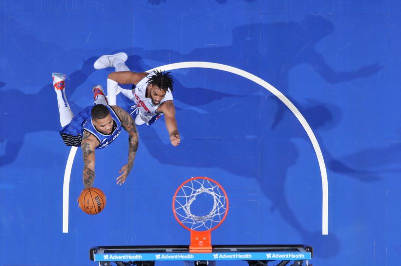 ORLANDO, FL - MARCH 3: Markelle Fultz #20 of the Orlando Magic drives to the basket during the game against the Detroit Pistons on March 3, 2024 at the Kia Center in Orlando, Florida. NOTE TO USER: User expressly acknowledges and agrees that, by downloading and or using this photograph, User is consenting to the terms and conditions of the Getty Images License Agreement. Mandatory Copyright Notice: Copyright 2024 NBAE (Photo by Fernando Medina/NBAE via Getty Images)