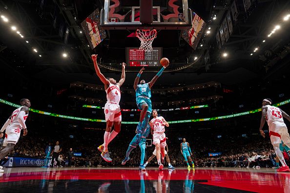 TORONTO, CANADA - DECEMBER 18: Terry Rozier #3 of the Charlotte Hornets shoots the ball during the game against the Toronto Raptors on December 18, 2023 at the Scotiabank Arena in Toronto, Ontario, Canada.  NOTE TO USER: User expressly acknowledges and agrees that, by downloading and or using this Photograph, user is consenting to the terms and conditions of the Getty Images License Agreement.  Mandatory Copyright Notice: Copyright 2023 NBAE (Photo by Mark Blinch/NBAE via Getty Images)