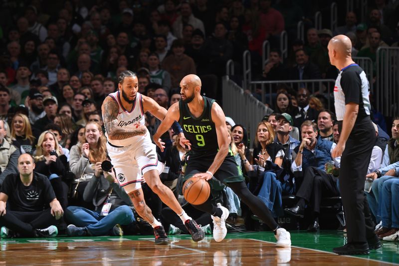 BOSTON, MA - NOVEMBER 25: Derrick White #9 of the Boston Celtics handles the ball during the game against the LA Clippers on November 25, 2024 at TD Garden in Boston, Massachusetts. NOTE TO USER: User expressly acknowledges and agrees that, by downloading and/or using this Photograph, user is consenting to the terms and conditions of the Getty Images License Agreement. Mandatory Copyright Notice: Copyright 2024 NBAE (Photo by Brian Babineau/NBAE via Getty Images)