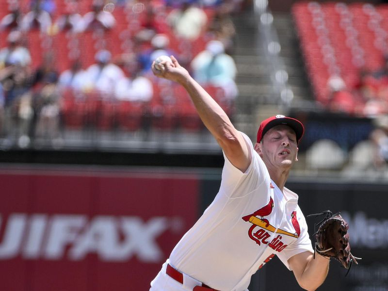 Jun 26, 2025; St. Louis, Missouri, USA;  St. Louis Cardinals starting pitcher Andre Pallante (53) pitches against the Chicago Cubs during the first inning at Busch Stadium. Mandatory Credit: Jeff Curry-Imagn Images