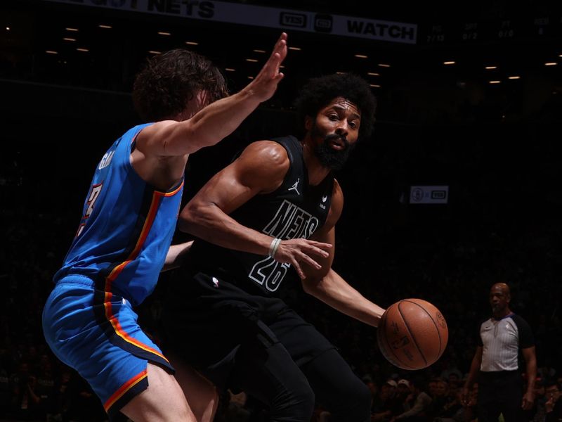 BROOKLYN, NY - JANUARY 5: Spencer Dinwiddie #26 of the Brooklyn Nets handles the ball during the game  on January 5, 2024 at Barclays Center in Brooklyn, New York. NOTE TO USER: User expressly acknowledges and agrees that, by downloading and or using this Photograph, user is consenting to the terms and conditions of the Getty Images License Agreement. Mandatory Copyright Notice: Copyright 2024 NBAE (Photo by Nathaniel S. Butler/NBAE via Getty Images)